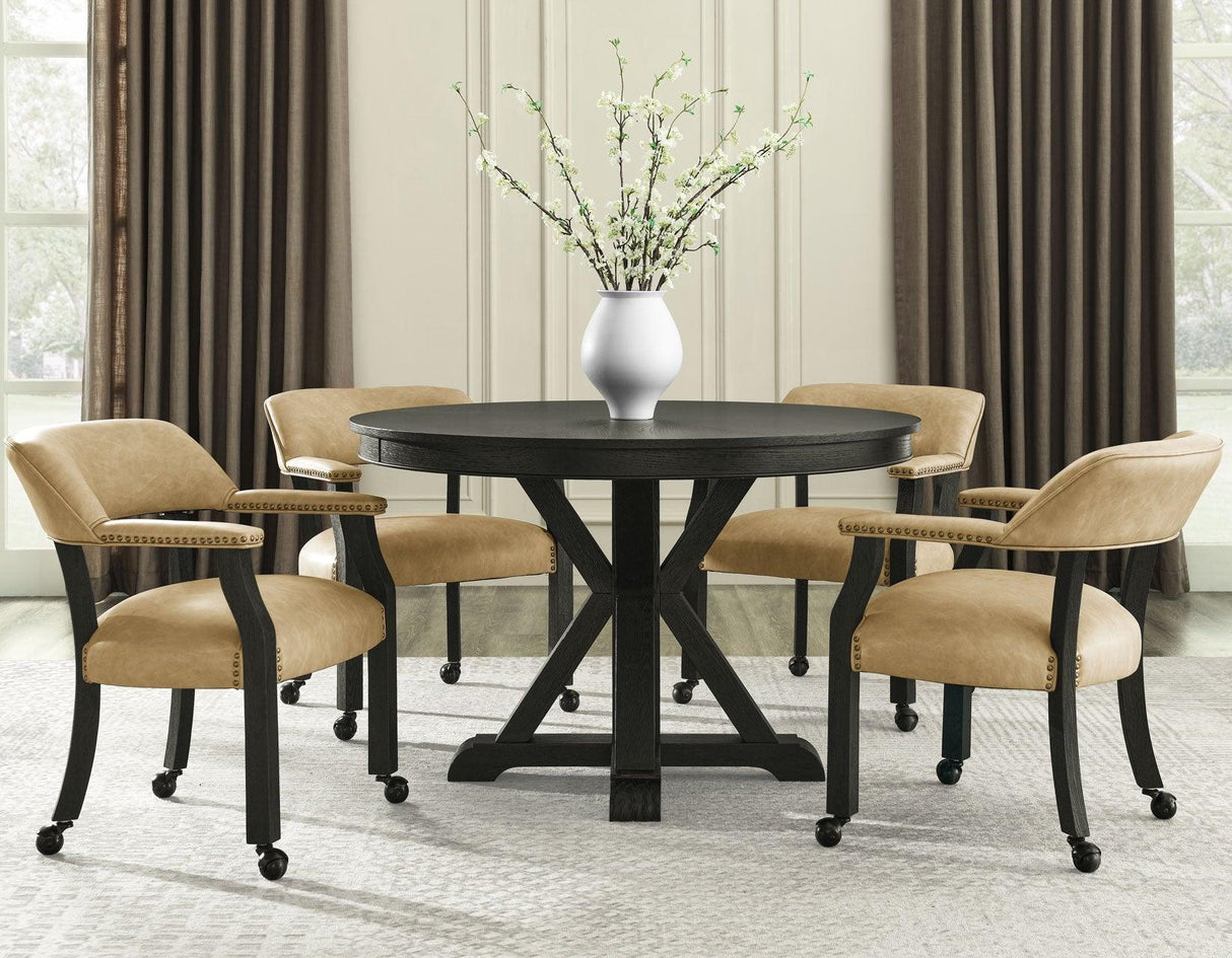 Rylie Captains Chair, Black Finish with Sand Vegan Leather by Steve Silver at Eve Furniture