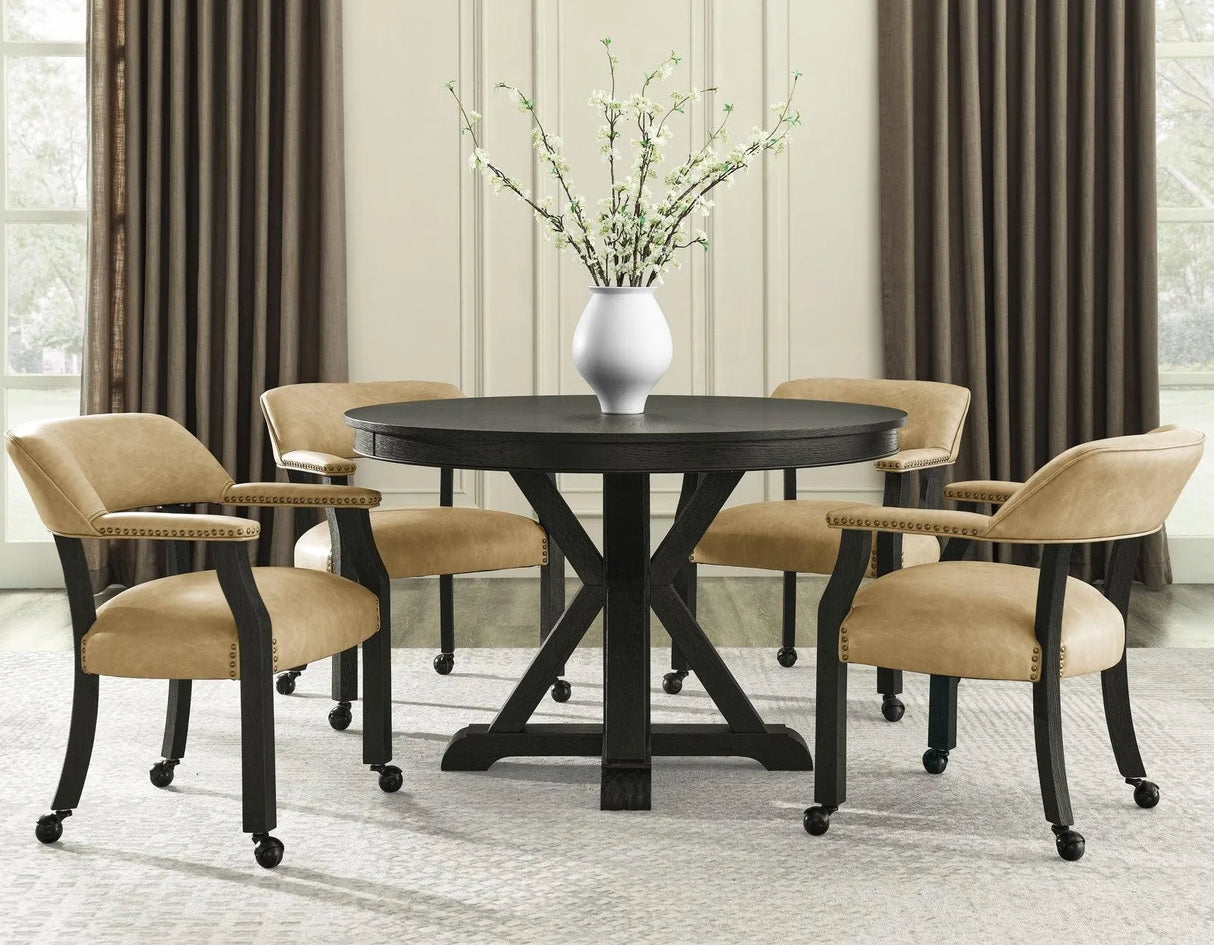 Rylie Captains Chair, Black Finish with Sand Vegan Leather by Steve Silver at Eve Furniture
