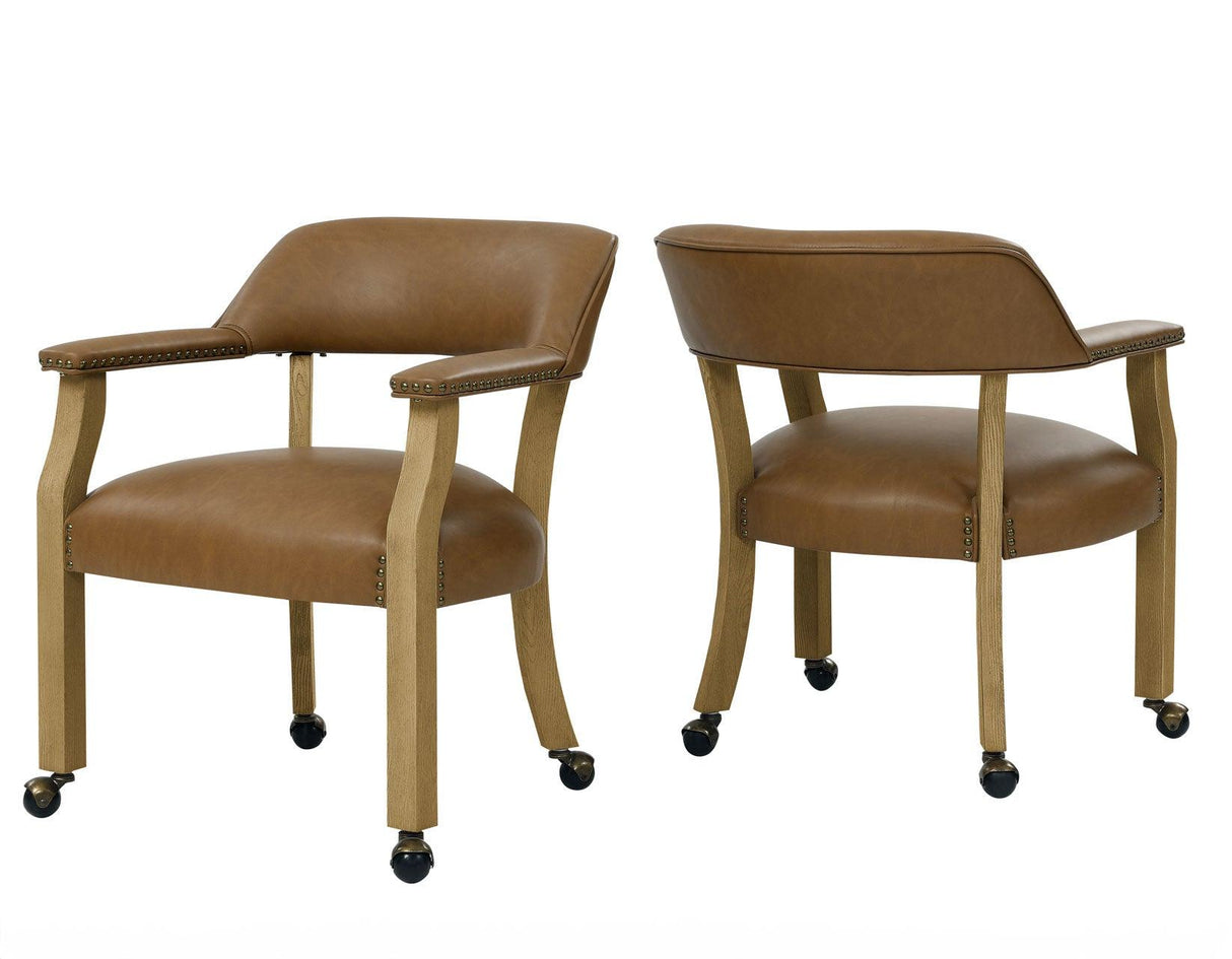 Rylie Captains Chair, Natural Finish with Camel Vegan Leather by Steve Silver at Eve Furniture