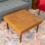 Mark Mid-Century Tufted Square Genuine Leather Upholstered Ottoman In Tan by Ashcroft Imports at Eve Furniture