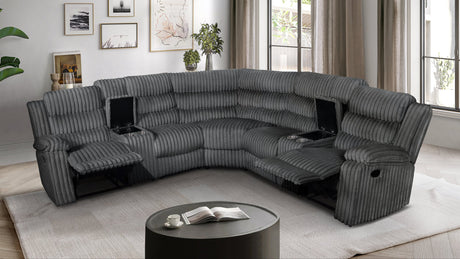 Calantha Grey Manual Reclining Sectional by New Era Innovations at Eve Furniture