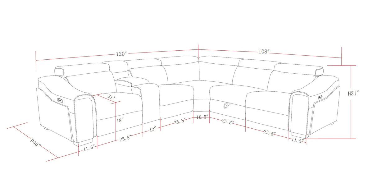 Yash Grey 6-Piece Power Reclining Sectional