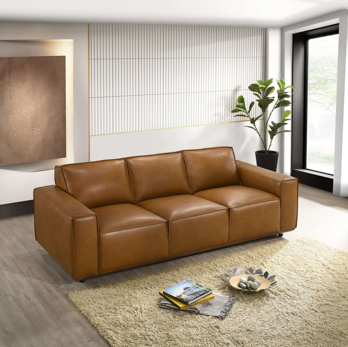 Hanky Geniune Tan Leather Sofa by Ashcroft Imports at Eve Furniture