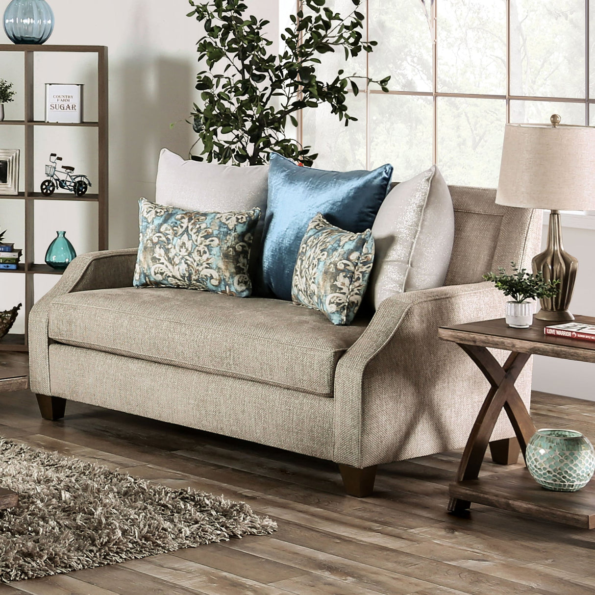 Catarina Beige/Teal Loveseat