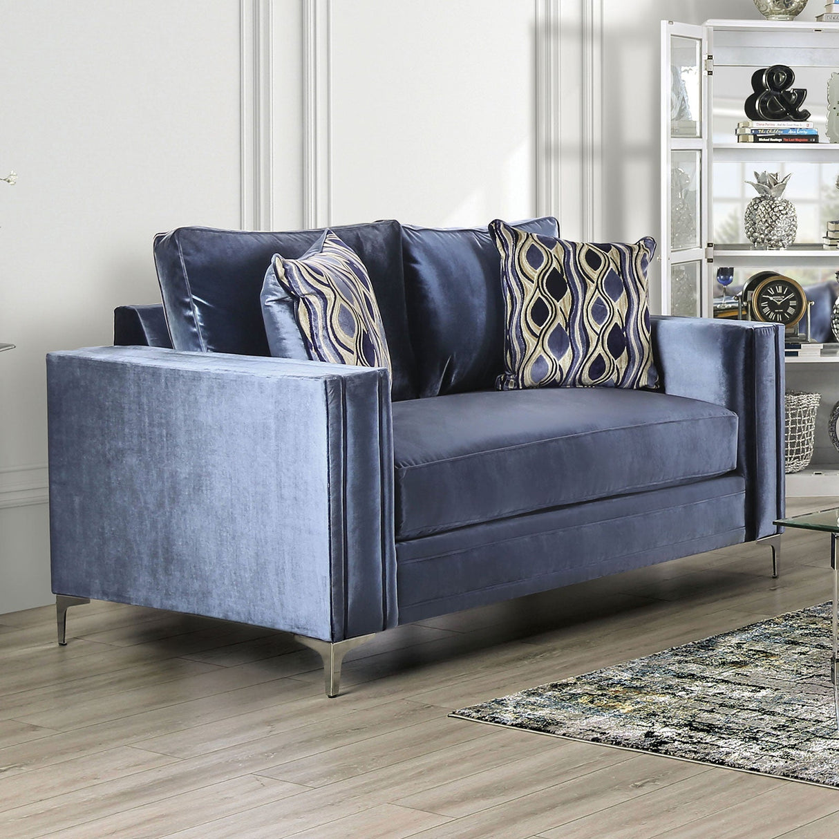 Jodie Satin Blue/Silver Loveseat