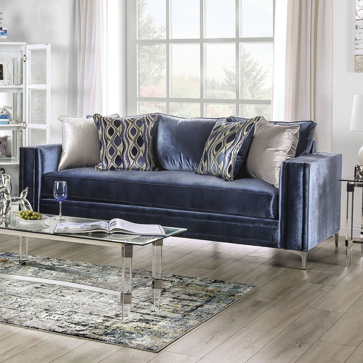 Jodie Satin Blue/Silver Sofa