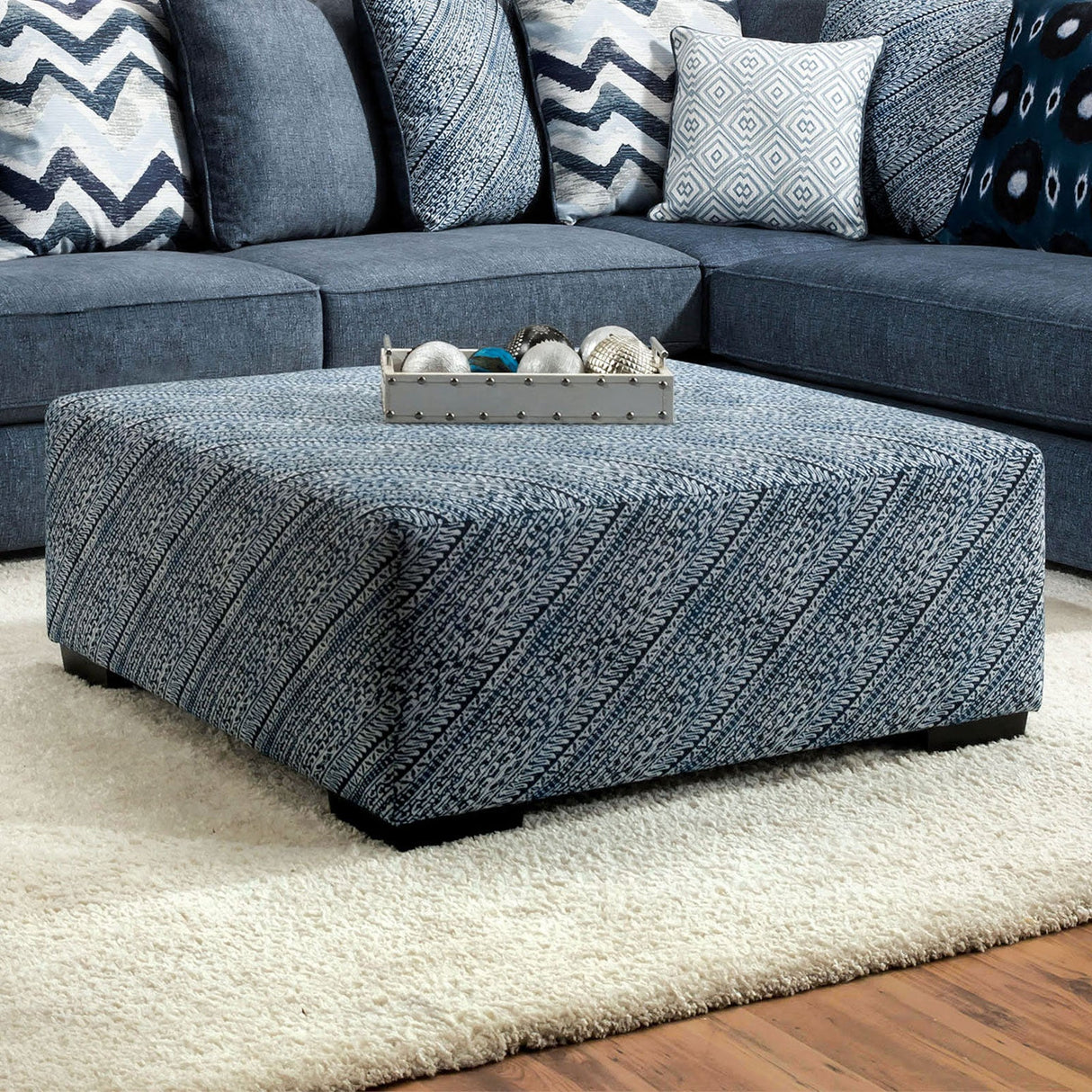 Brielle Blue/Pattern Ottoman