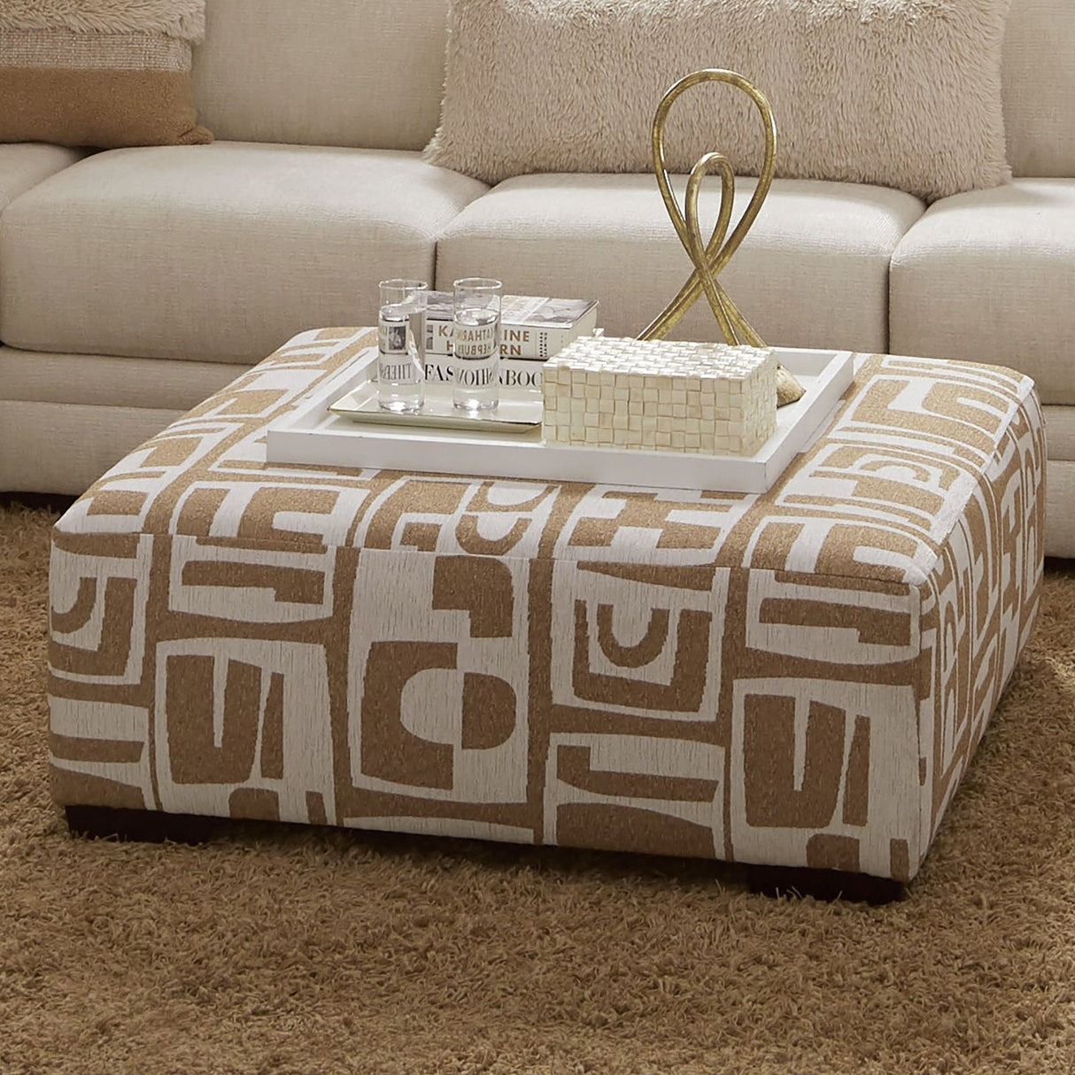 Carleton Ivory/Tan Ottoman