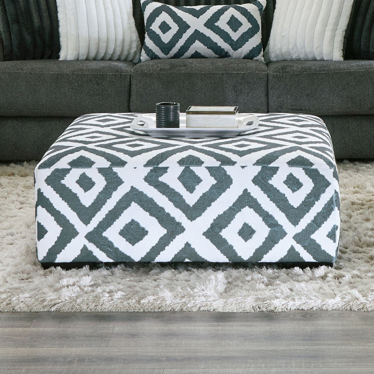 Loughton Gun Metal/Ivory Ottoman