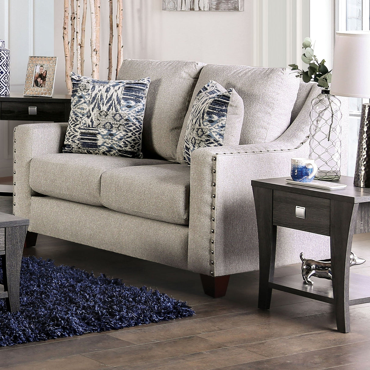 Stickney Light Gray/Navy Loveseat