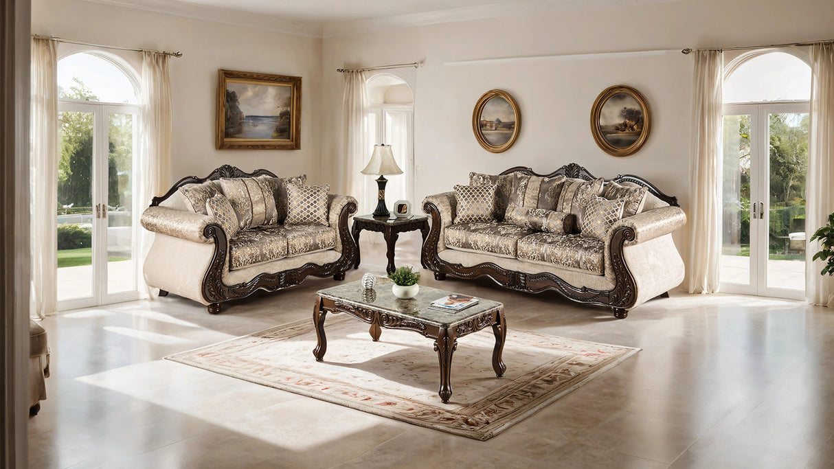 Andalusia Light Brown/Dark Cherry Loveseat