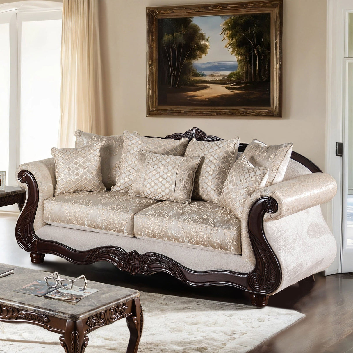 Huelva Beige/Dark Cherry Sofa