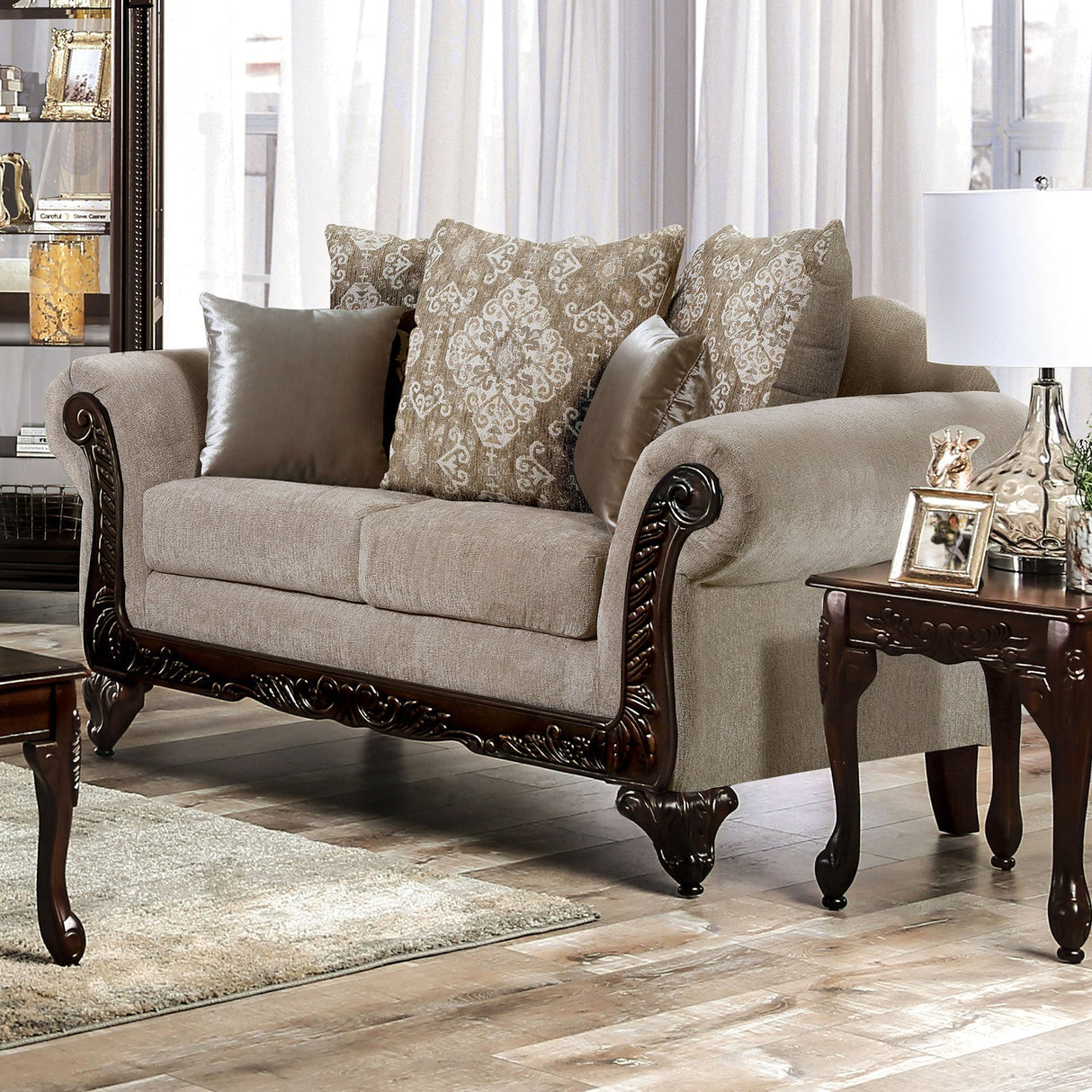 Panozzo Beige/Walnut Loveseat