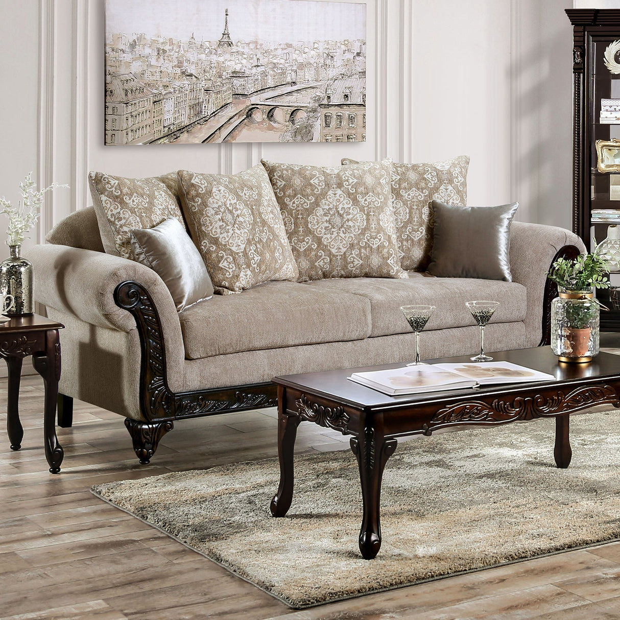 Panozzo Beige/Walnut Sofa