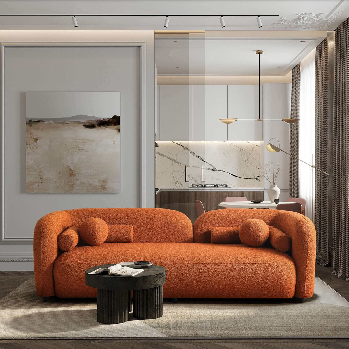 Donna Burnt Orange Japandi Style Boucle Sofa by Ashcroft Imports at Eve Furniture