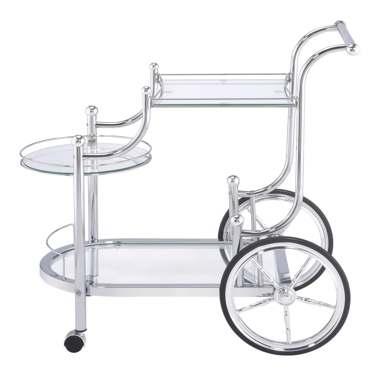 Sarandon Chrome and Clear 3-Tier Serving Cart by Coaster at Eve Furniture