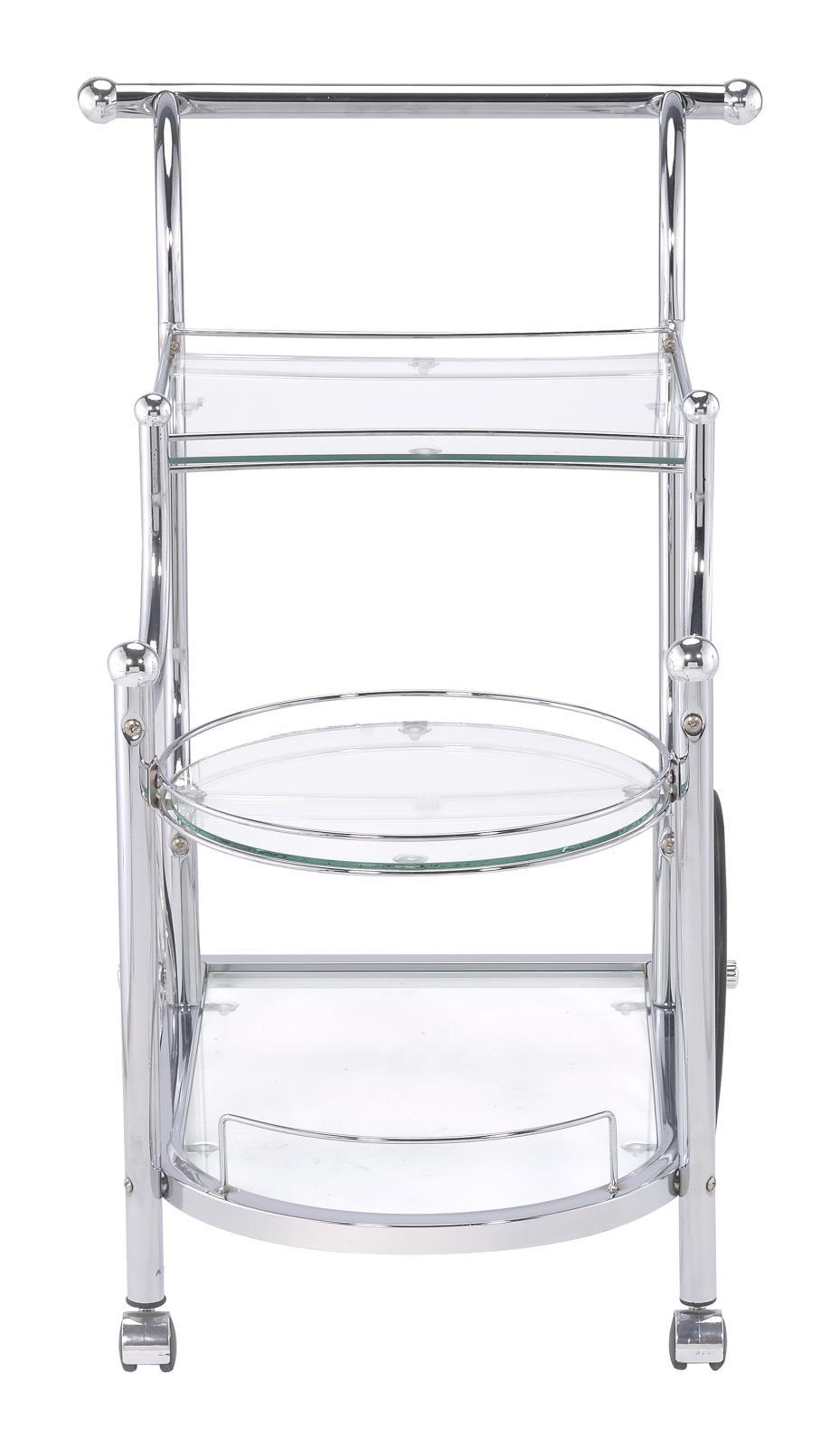 Sarandon Chrome and Clear 3-Tier Serving Cart by Coaster at Eve Furniture