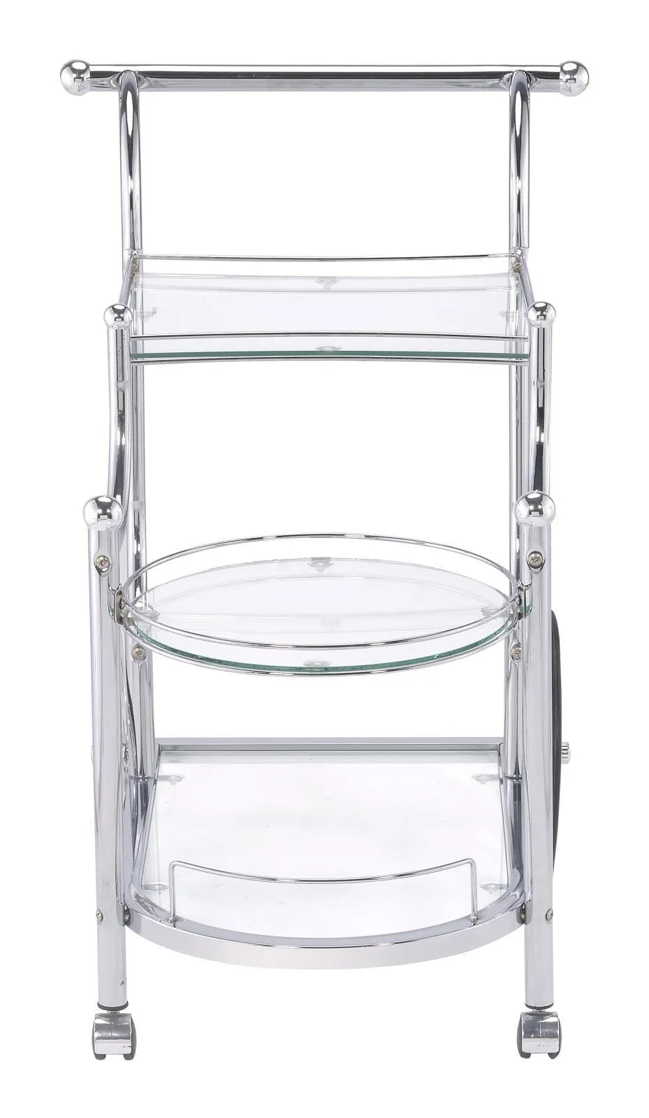 Sarandon Chrome and Clear 3-Tier Serving Cart by Coaster at Eve Furniture