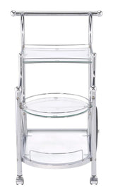 Sarandon Chrome and Clear 3-Tier Serving Cart by Coaster at Eve Furniture