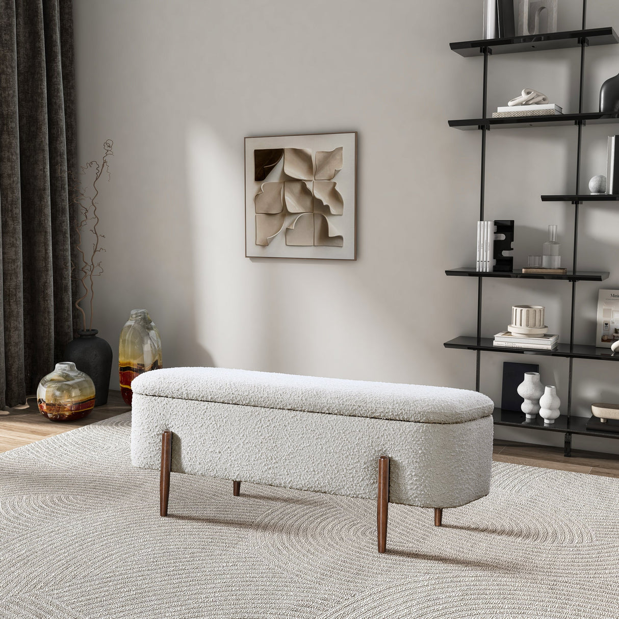 Sarna Ivory Boucle Storage Bench by Ashcroft Imports at Eve Furniture