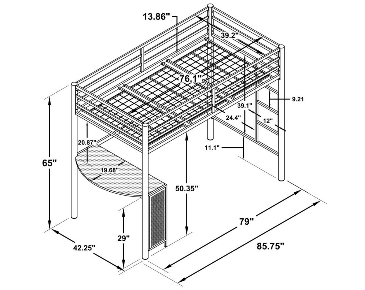 Fisher Twin Workstation Loft Bed Gunmetal