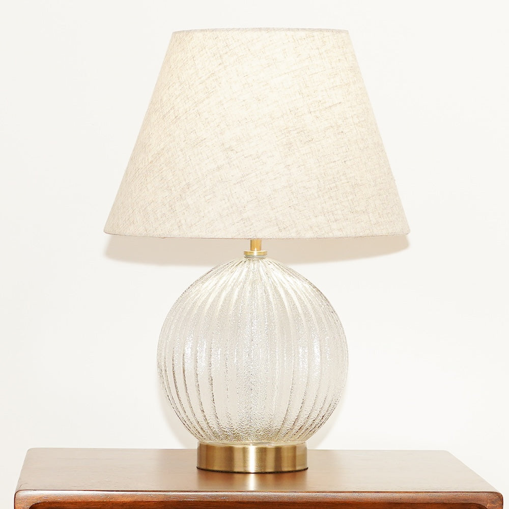Serenity Round Ribbed Glass Lamp Base Clear Table Lamp Large Linen Shade by Ashcroft Imports at Eve Furniture