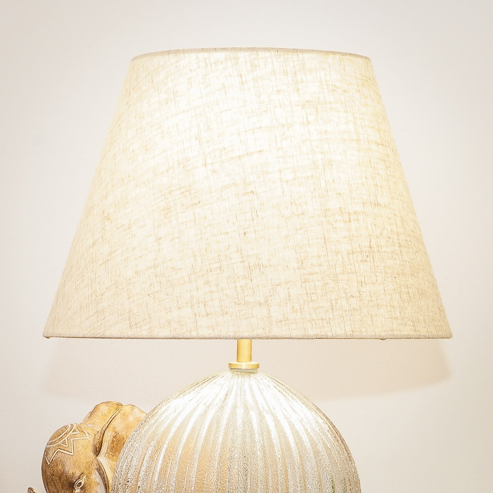 Serenity Round Ribbed Glass Lamp Base Clear Table Lamp Large Linen Shade by Ashcroft Imports at Eve Furniture