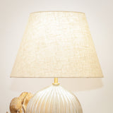 Serenity Round Ribbed Glass Lamp Base Clear Table Lamp Large Linen Shade by Ashcroft Imports at Eve Furniture
