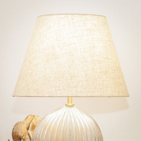 Serenity Round Ribbed Glass Lamp Base Clear Table Lamp Large Linen Shade by Ashcroft Imports at Eve Furniture