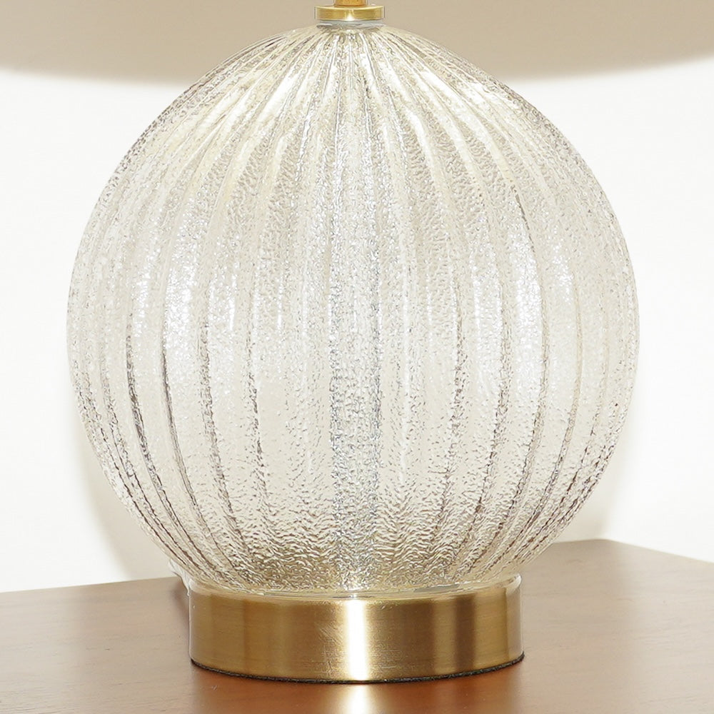 Serenity Round Ribbed Glass Lamp Base Clear Table Lamp Large Linen Shade by Ashcroft Imports at Eve Furniture
