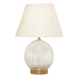 Serenity Round Ribbed Glass Lamp Base Clear Table Lamp Large Linen Shade by Ashcroft Imports at Eve Furniture