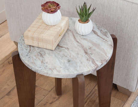 Shavon Toronto Brown 3-Piece Solid Marble Table Set by Steve Silver at Eve Furniture