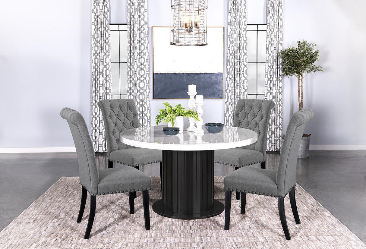 Sherry Gray Fabric 5-Piece Round Dining Set by Coaster at Eve Furniture