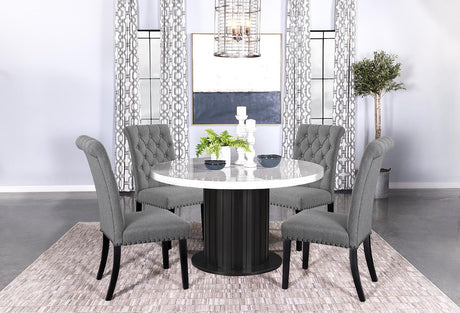 Sherry Gray Fabric 5-Piece Round Dining Set by Coaster at Eve Furniture