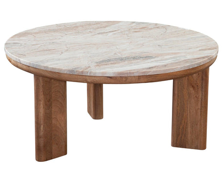 Sidney 36″ Round Brown Marble Top Coffee Table by Steve Silver at Eve Furniture