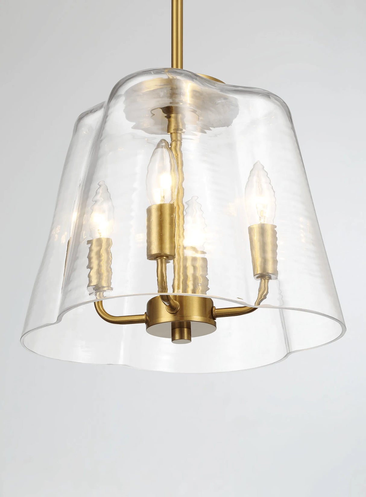 Soiree Four Candle Lights Pendant With Clear Glass - Satin Brass by Ashcroft Furniture at Eve Furniture