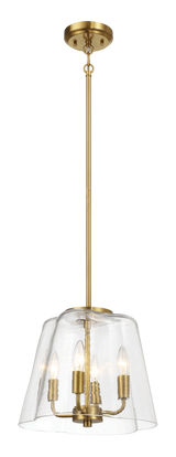 Soiree Four Candle Lights Pendant With Clear Glass - Satin Brass by Ashcroft Imports at Eve Furniture