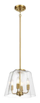 Soiree Four Candle Lights Pendant With Clear Glass - Satin Brass by Ashcroft Furniture at Eve Furniture