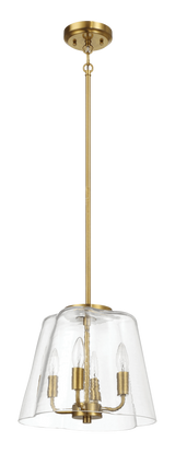 Soiree Four Candle Lights Pendant With Clear Glass - Satin Brass by Ashcroft Imports at Eve Furniture