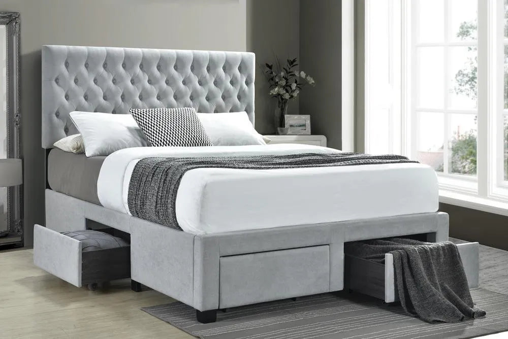 Soledad Beige Queen 4-Drawer Button Tufted Storage Bed by Coaster at Eve Furniture