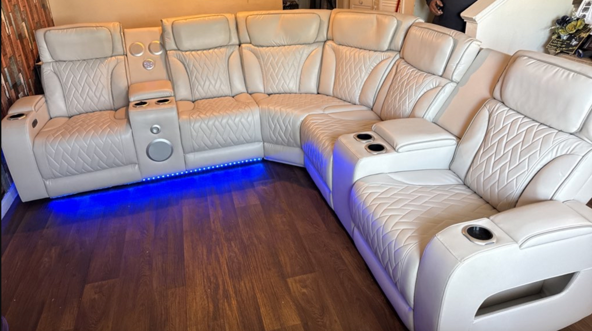 Spain Sand Power (Power Headrests) Reclining Sectional by Happy Homes at Eve Furniture