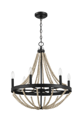 Starry Wood Chandelier Farmhouse Six Candle Light Wood Beaded Black Pendant Light for Dining Room by Ashcroft Furniture at Eve Furniture