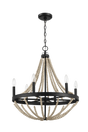 Starry Wood Chandelier Farmhouse Six Candle Light Wood Beaded Black Pendant Light for Dining Room by Ashcroft Furniture at Eve Furniture