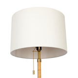 Stellar Wood Rattan Tube , Gold Brass Metal and White Linen Shade Floor Lamp by Ashcroft Furniture at Eve Furniture