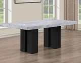 Artemis 5 Piece 70″ Rectangular Gray Marble Table, Black Finish with 4 Gray Chenille Chairs