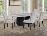 Artemis 5 Piece 70″ Rectangular Gray Marble Table, Black Finish with 4 Gray Chenille Chairs