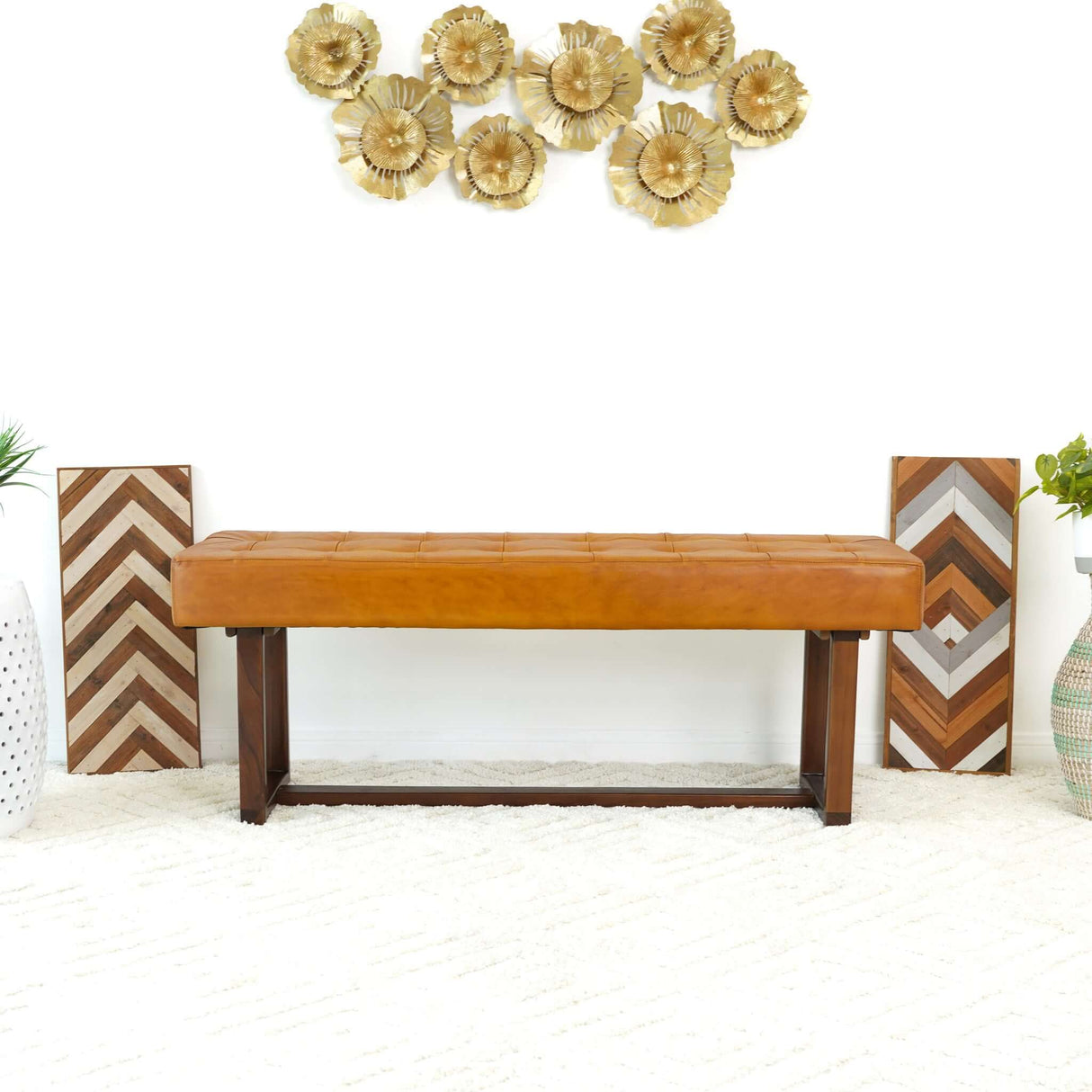 Cameron Tan Leather Bench by Ashcroft Imports at Eve Furniture