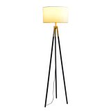 Sway Brassed Gold Floor Lamp with On/Off Switch Triple Legs White Fabric Shade by Ashcroft Imports at Eve Furniture