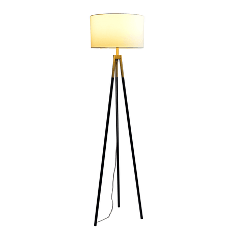 Sway Brassed Gold Floor Lamp with On/Off Switch Triple Legs White Fabric Shade by Ashcroft Imports at Eve Furniture