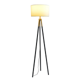 Sway Brassed Gold Floor Lamp with On/Off Switch Triple Legs White Fabric Shade by Ashcroft Furniture at Eve Furniture